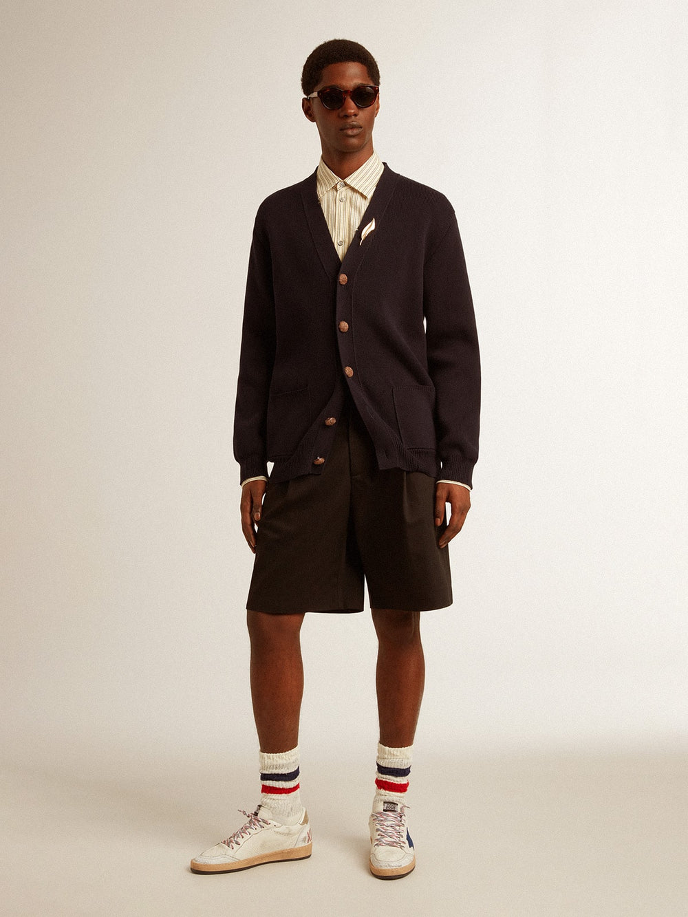 Golden Goose Golden Collection cardigan in dark blue cotton with a distressed finish