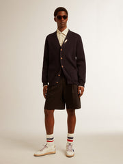 Golden Goose Golden Collection cardigan in dark blue cotton with a distressed finish