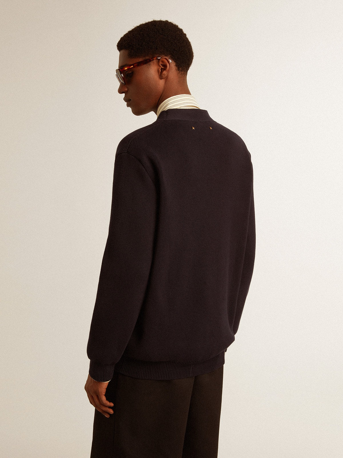 Golden Goose Golden Collection cardigan in dark blue cotton with a distressed finish