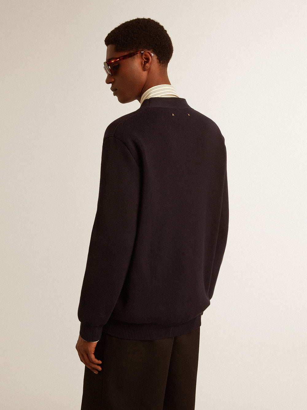 Golden Goose Golden Collection cardigan in dark blue cotton with a distressed finish