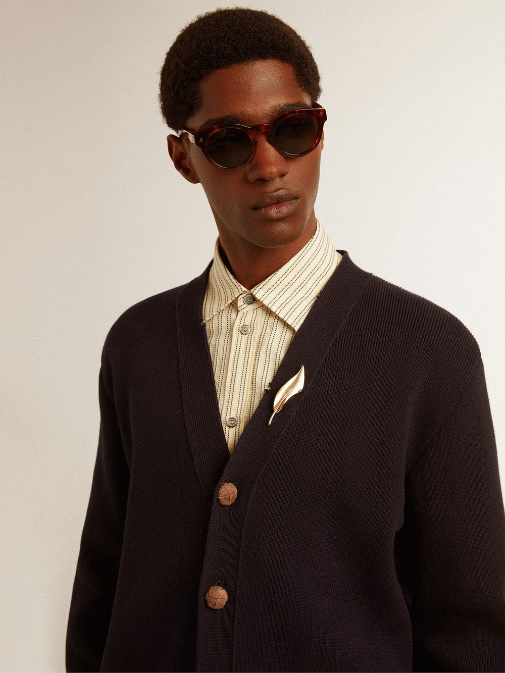 Golden Goose Golden Collection cardigan in dark blue cotton with a distressed finish
