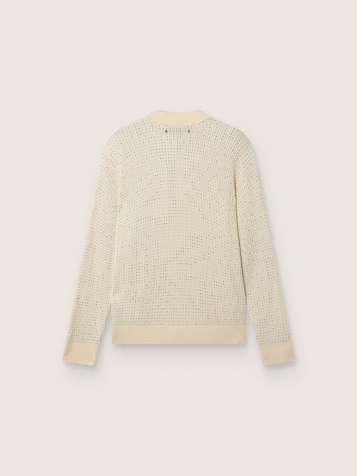 Golden Goose Men's crew-neck sweater in white merino wool with all-over crystals