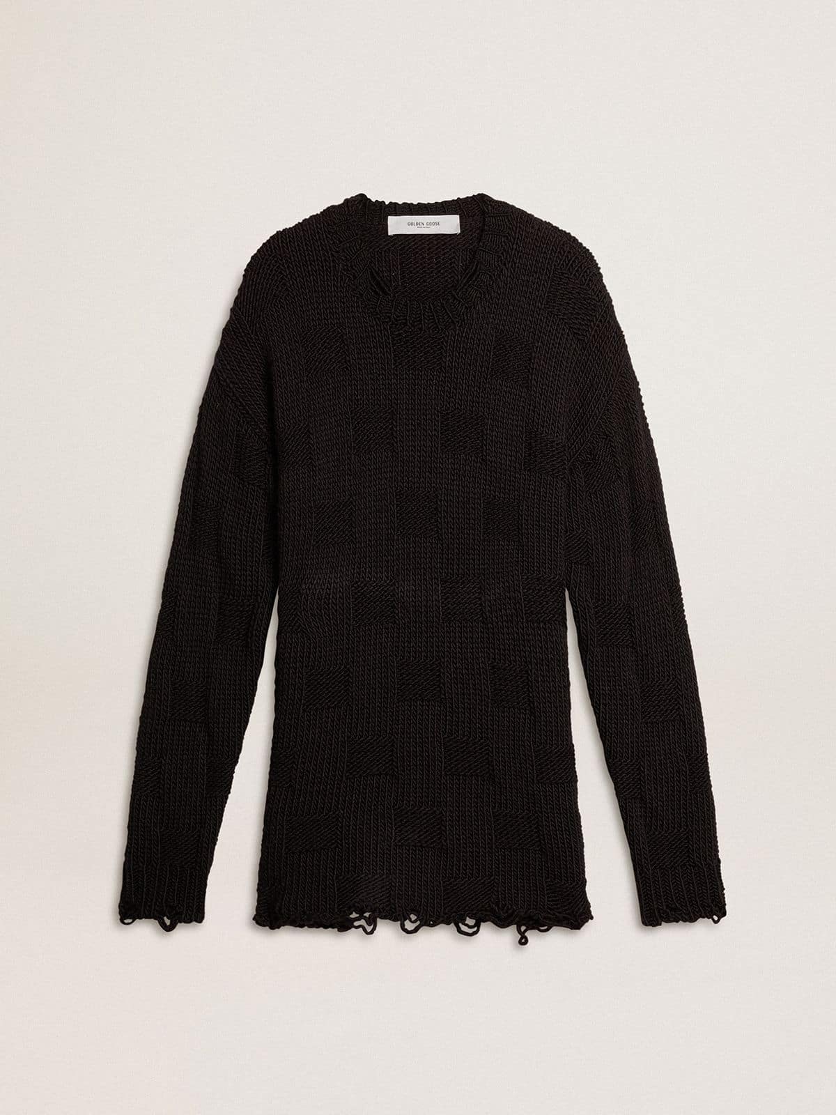 Golden Goose Men's black wool sweater with a distressed effect