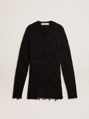 Golden Goose Men's black wool sweater with a distressed effect