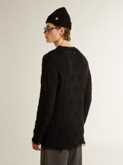 Golden Goose Men's black wool sweater with a distressed effect