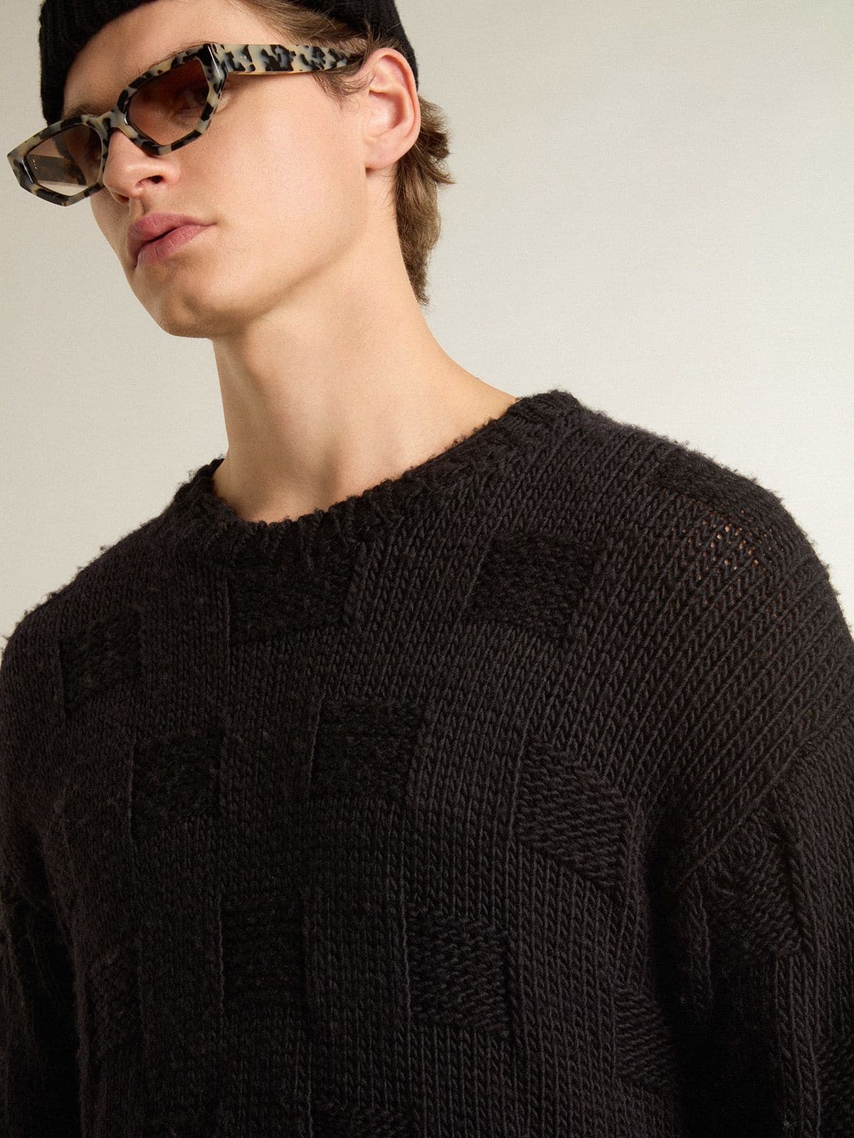 Golden Goose Men's black wool sweater with a distressed effect