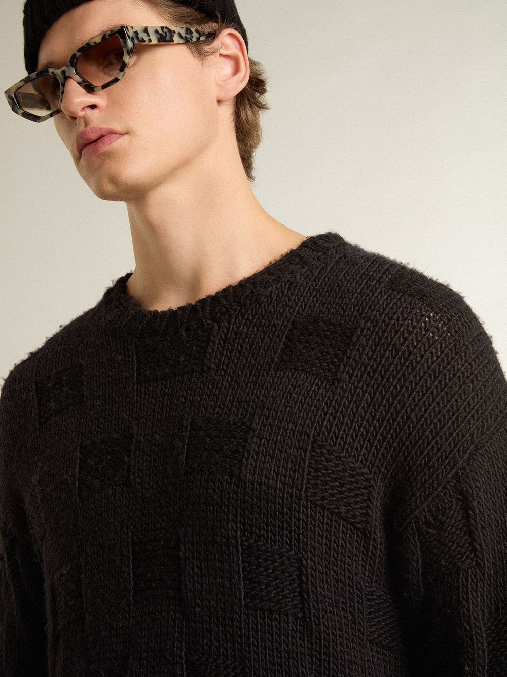 Golden Goose Men's black wool sweater with a distressed effect