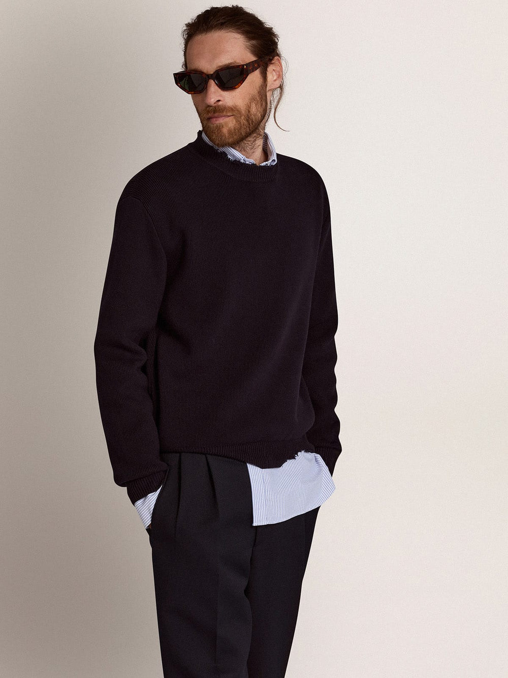 Golden Goose Men’s round-neck sweater in dark blue cotton