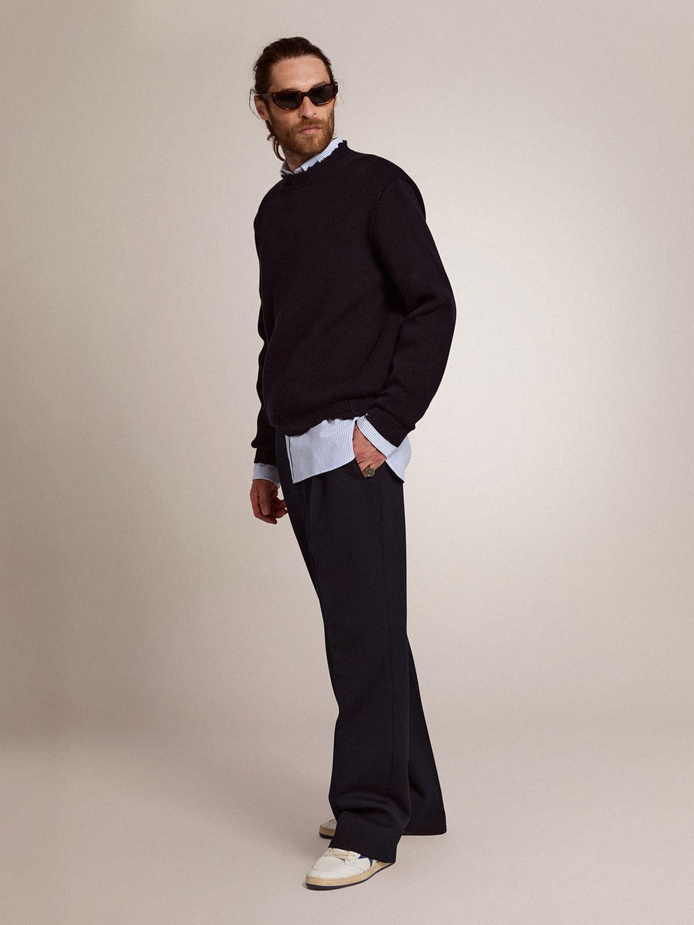 Golden Goose Men’s round-neck sweater in dark blue cotton