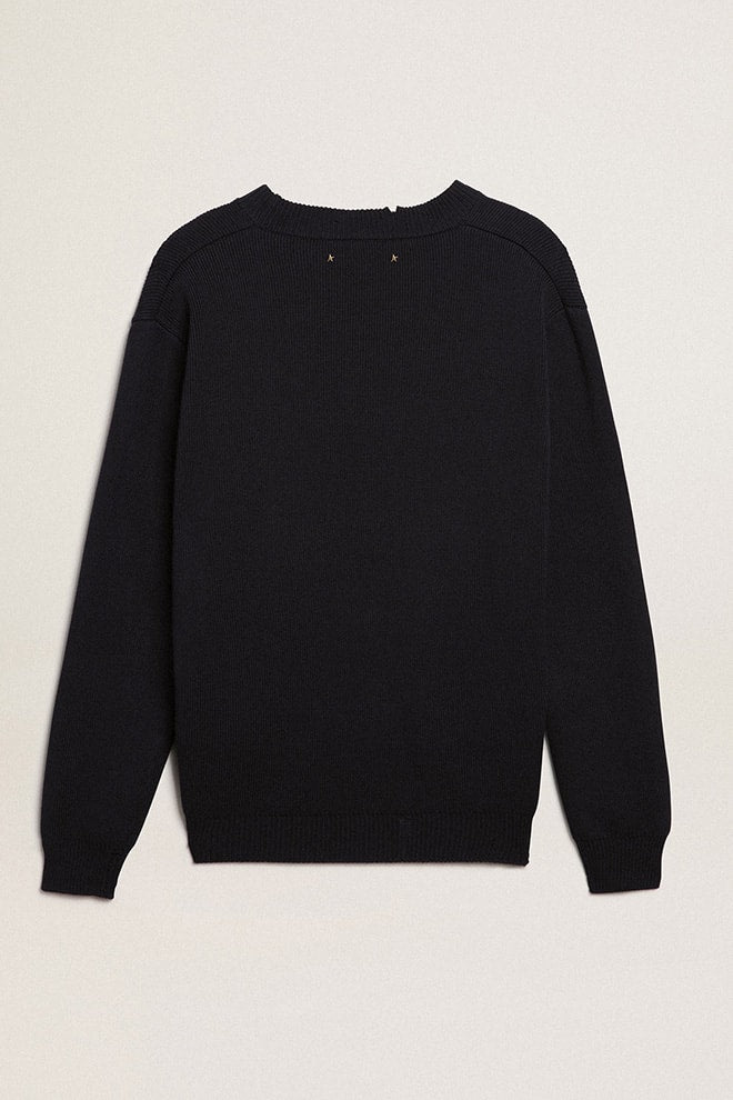Golden Goose Men’s round-neck sweater in dark blue cotton