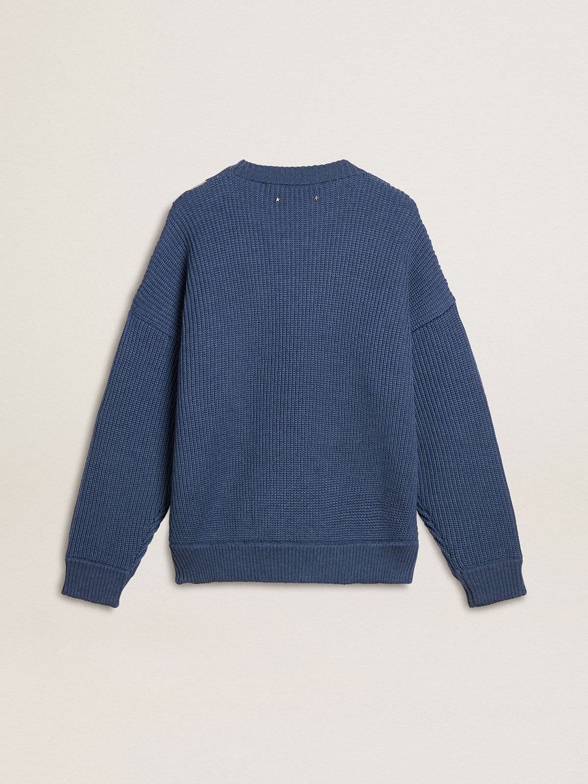 Golden Goose Men's light blue jacquard wool sweater with cream-colored pattern