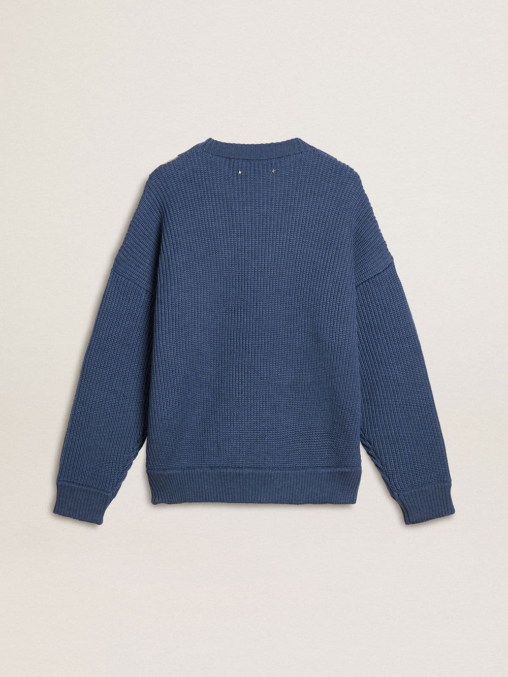 Golden Goose Men's light blue jacquard wool sweater with cream-colored pattern