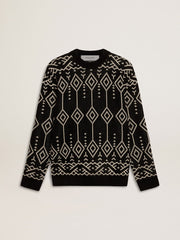 Golden Goose Men’s crew neck wool blend sweater with jacquard argyle design