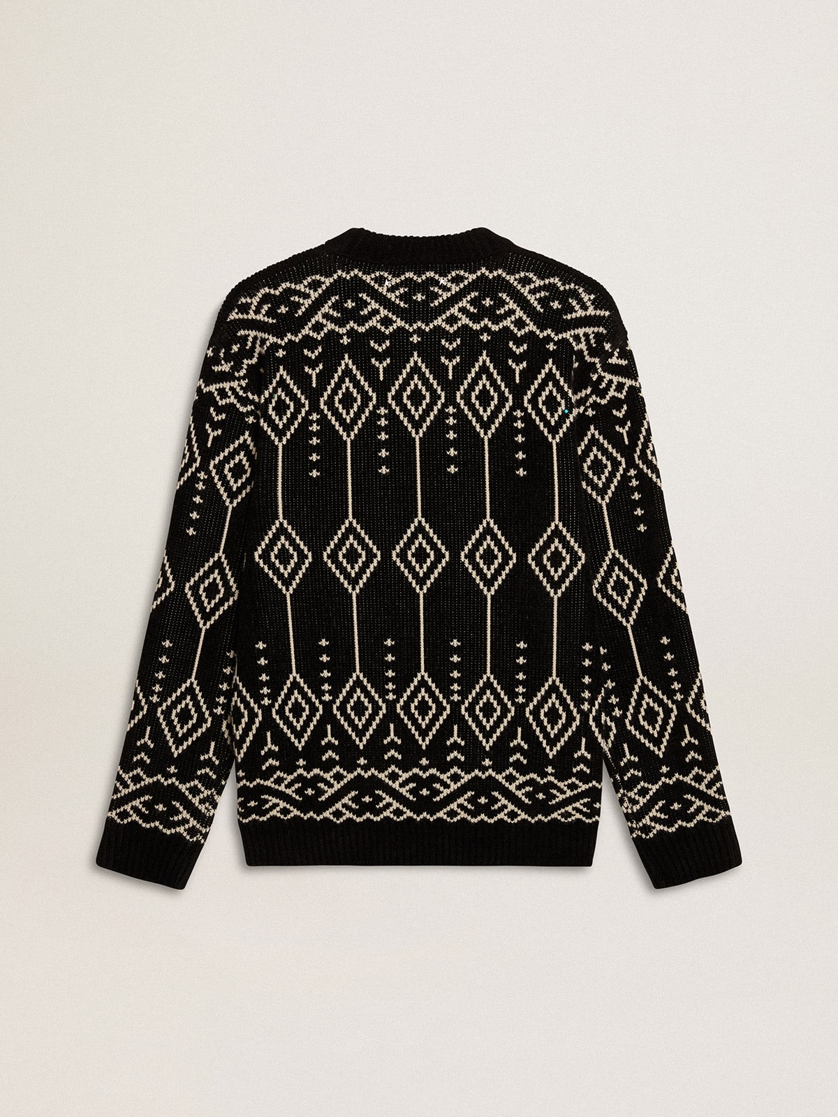 Golden Goose Men’s crew neck wool blend sweater with jacquard argyle design