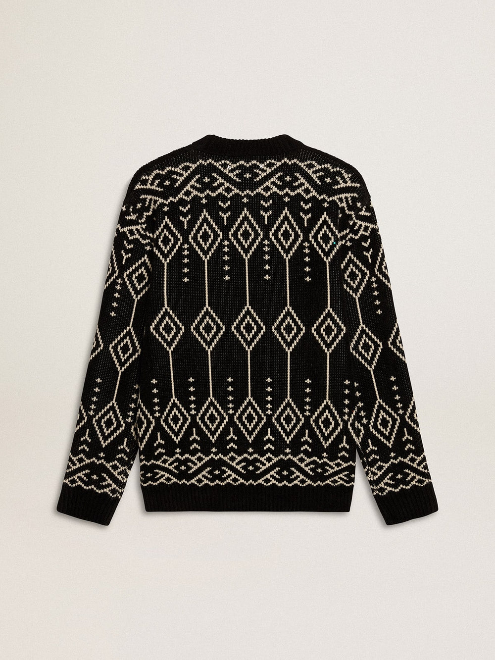 Golden Goose Men’s crew neck wool blend sweater with jacquard argyle design