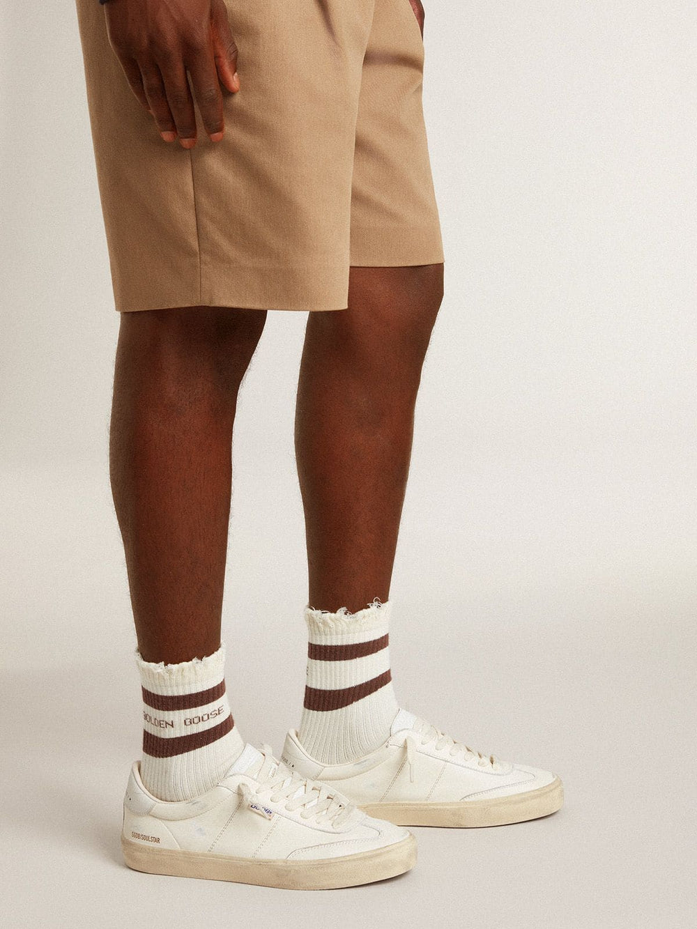 Golden Goose Men's white cotton cardigan with a cable pattern and blue ribbing