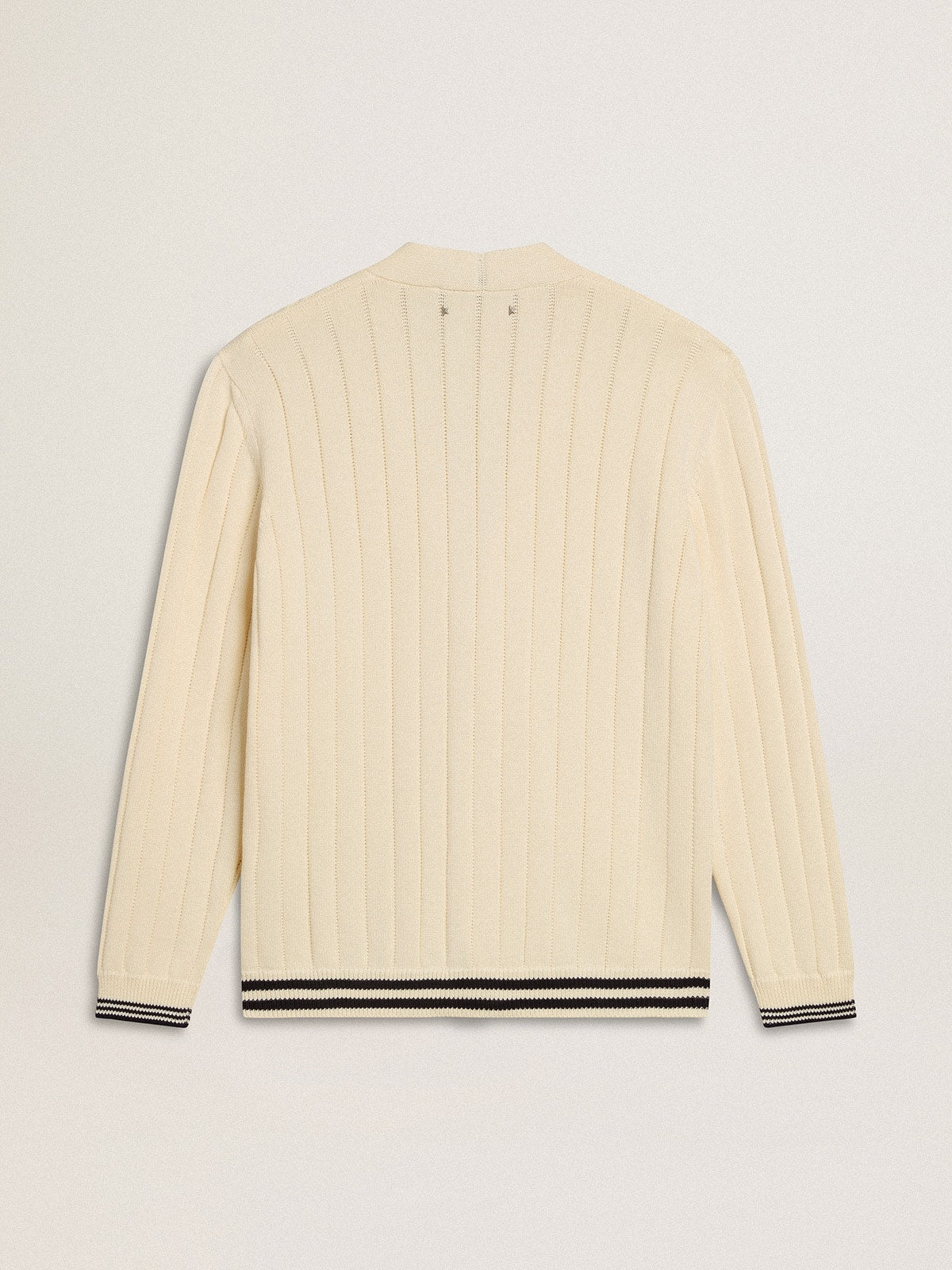 Golden Goose Men's white cotton cardigan with a cable pattern and blue ribbing