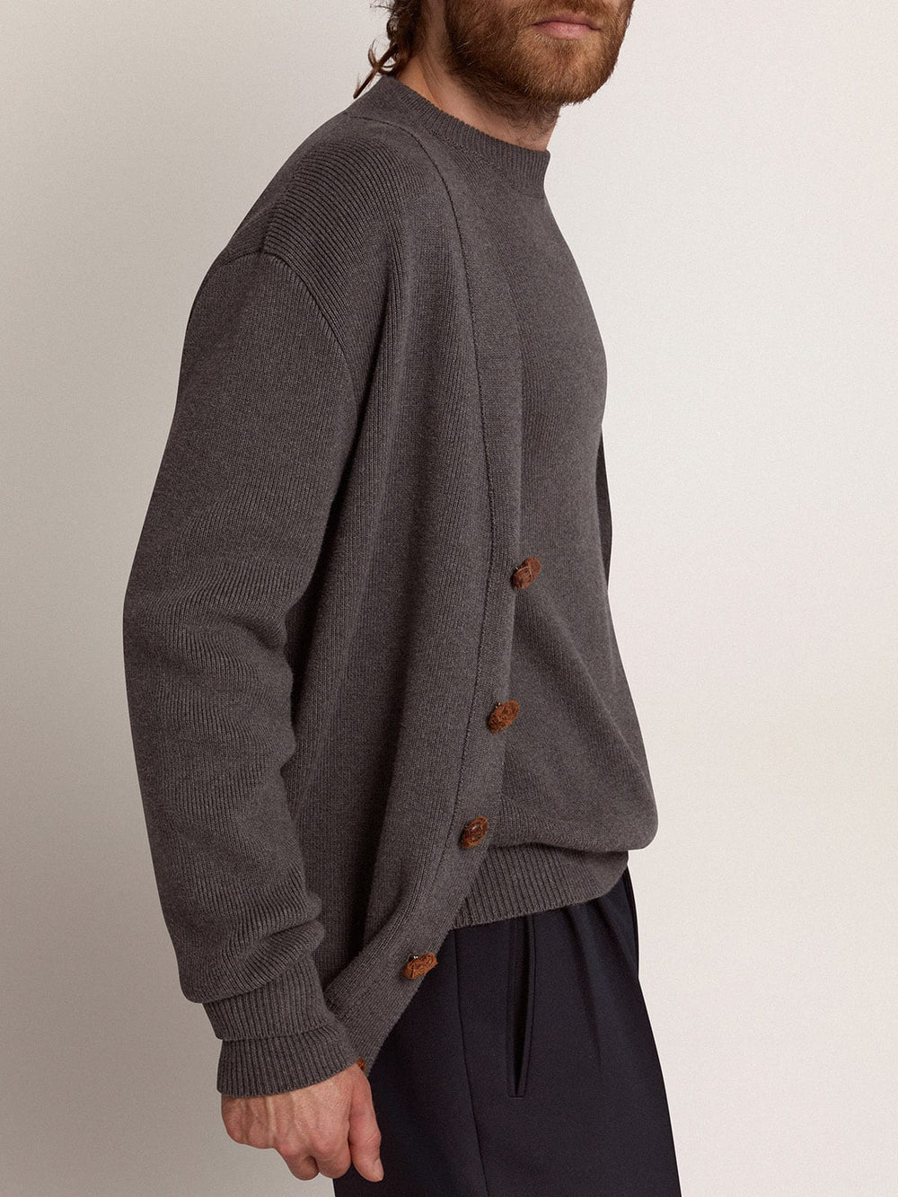 Golden Goose Men's grey cotton cardigan with buttons | Golden Goose