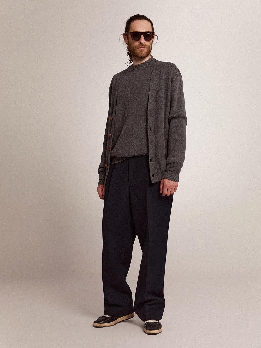 Golden Goose Men's grey cotton cardigan with buttons | Golden Goose