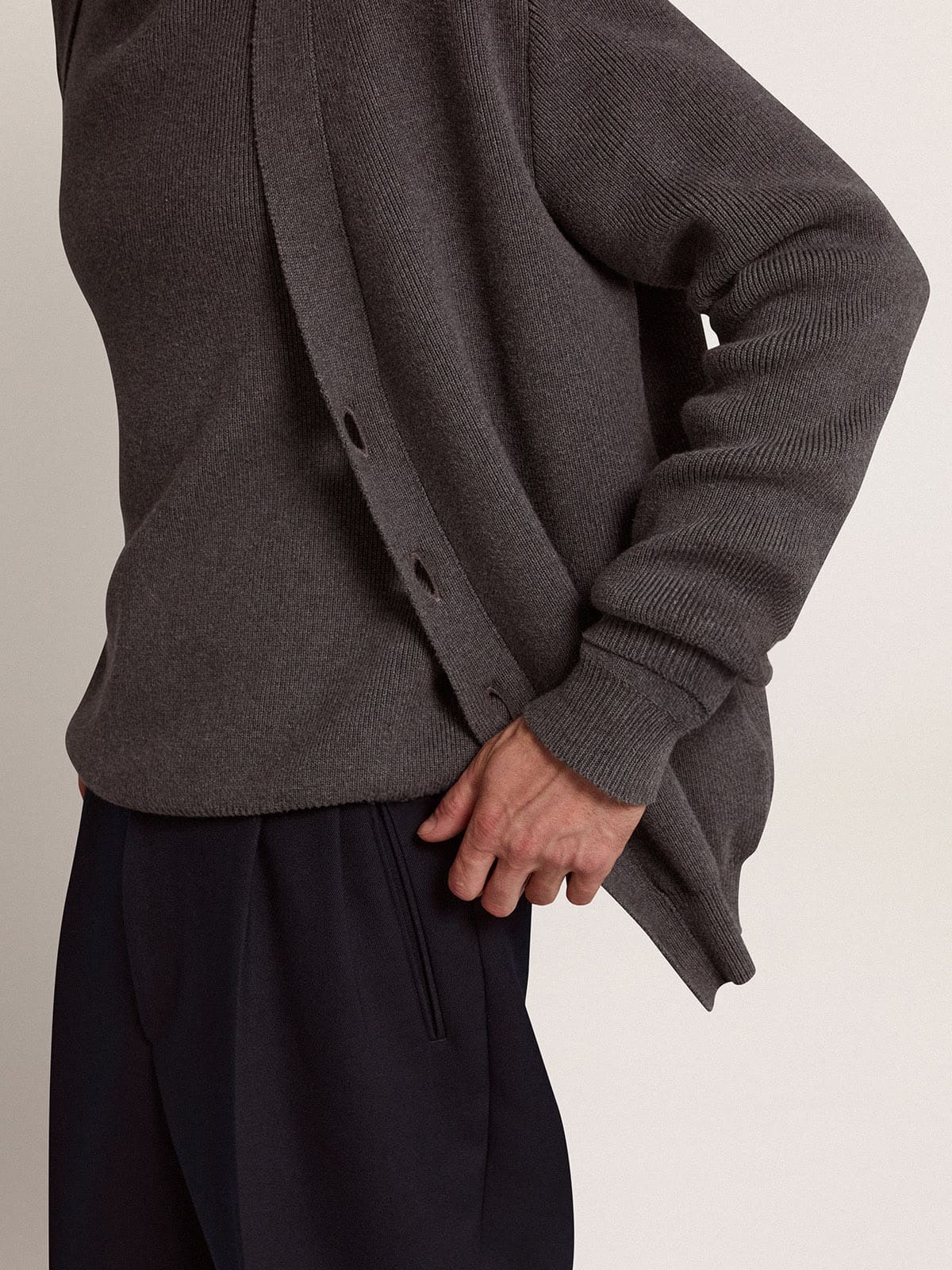 Golden Goose Men's grey cotton cardigan with buttons | Golden Goose