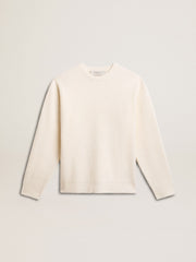Golden Goose Men's crew-neck sweater in worn white ribbed wool