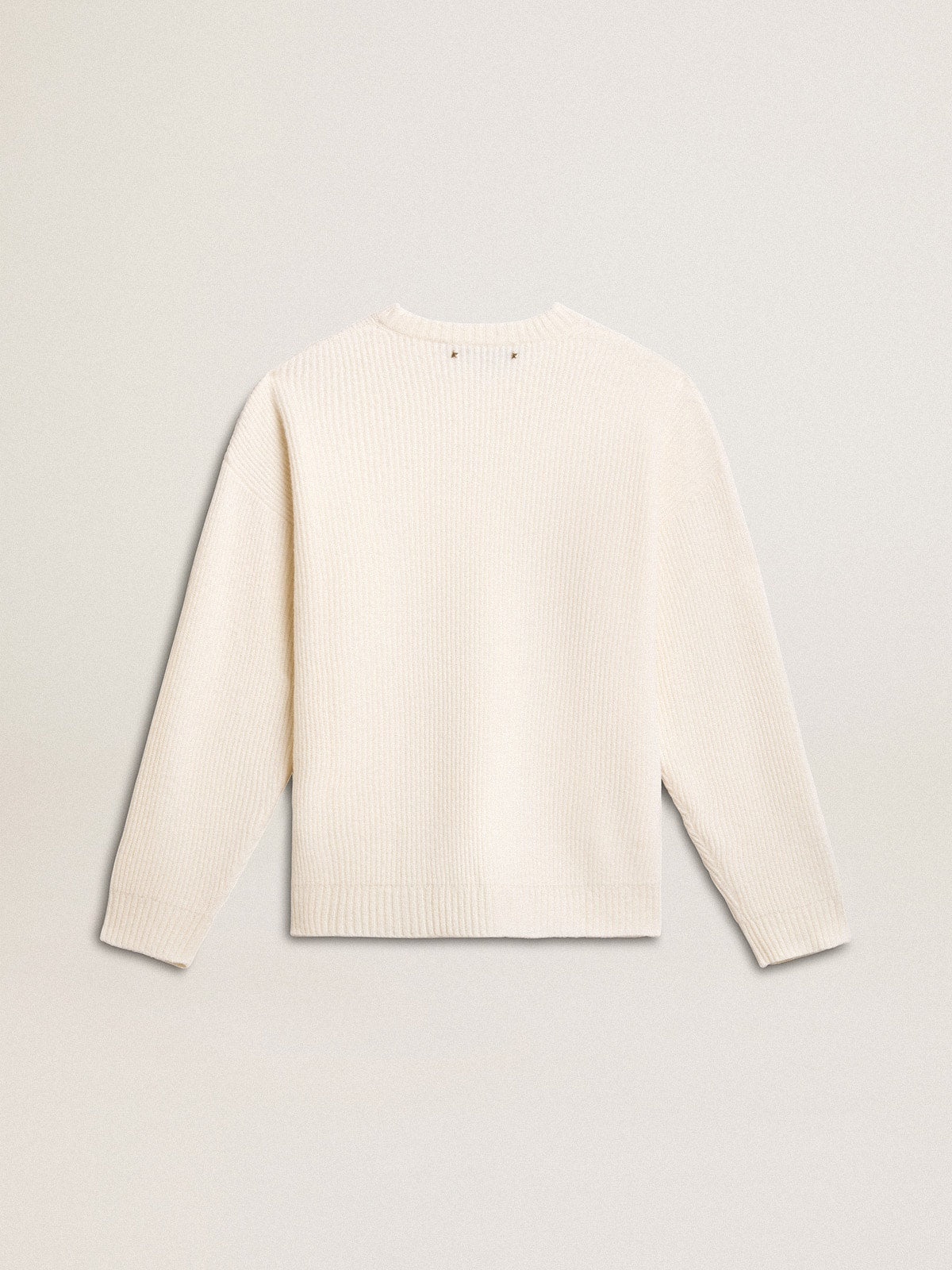 Golden Goose Men's crew-neck sweater in worn white ribbed wool
