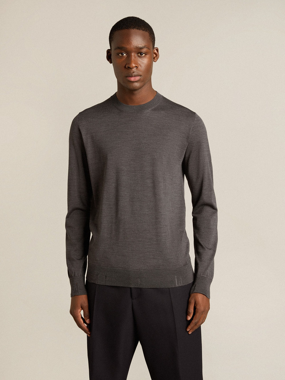 Golden Goose Men's round-neck sweater in dark gray mélange wool