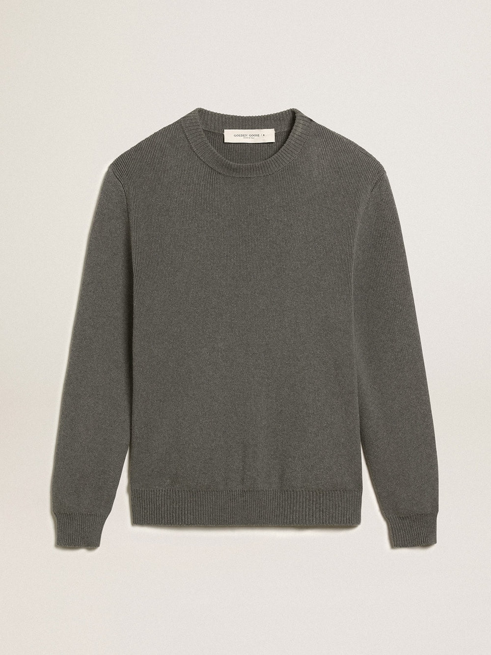Golden Goose Men's round-neck sweater in dark gray cotton with logo on the back
