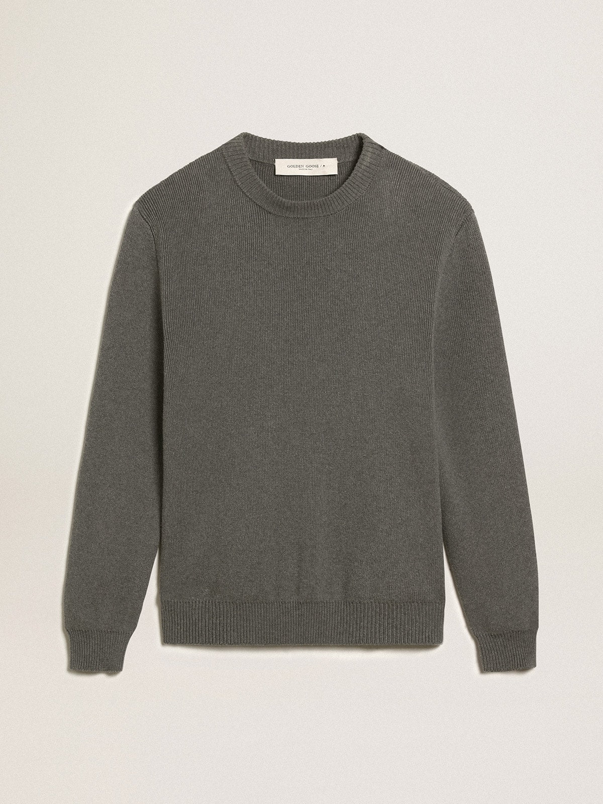 Golden Goose Men's round-neck sweater in dark gray cotton with logo on the back