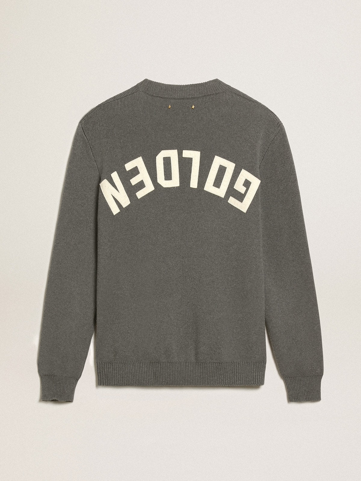 Golden Goose Men's round-neck sweater in dark gray cotton with logo on the back