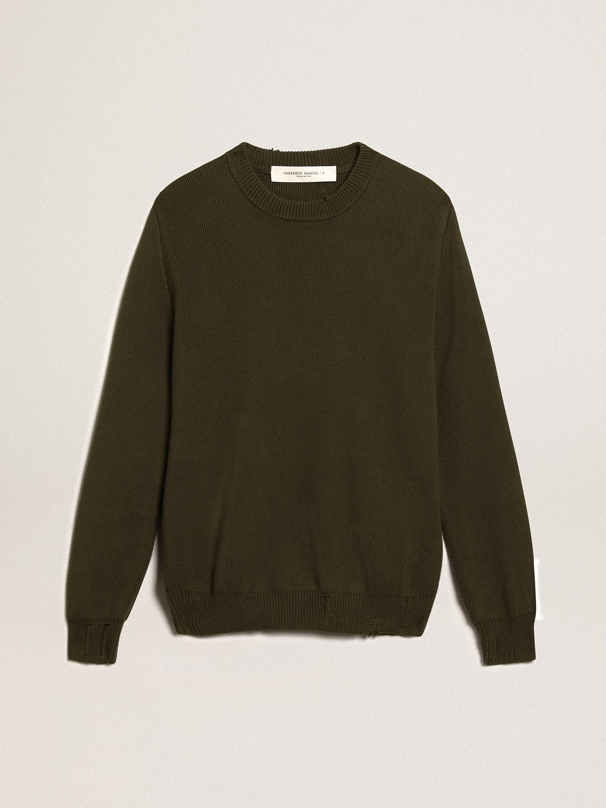 Golden Goose Men's round-neck sweater in military green cotton