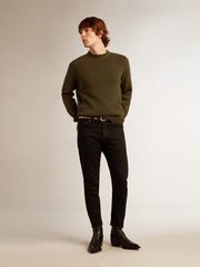 Golden Goose Men's round-neck sweater in military green cotton