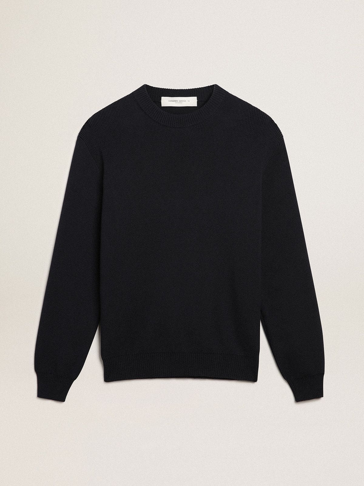 Golden Goose Men's round-neck sweater in dark blue cotton with logo