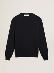 Golden Goose Men's round-neck sweater in dark blue cotton with logo