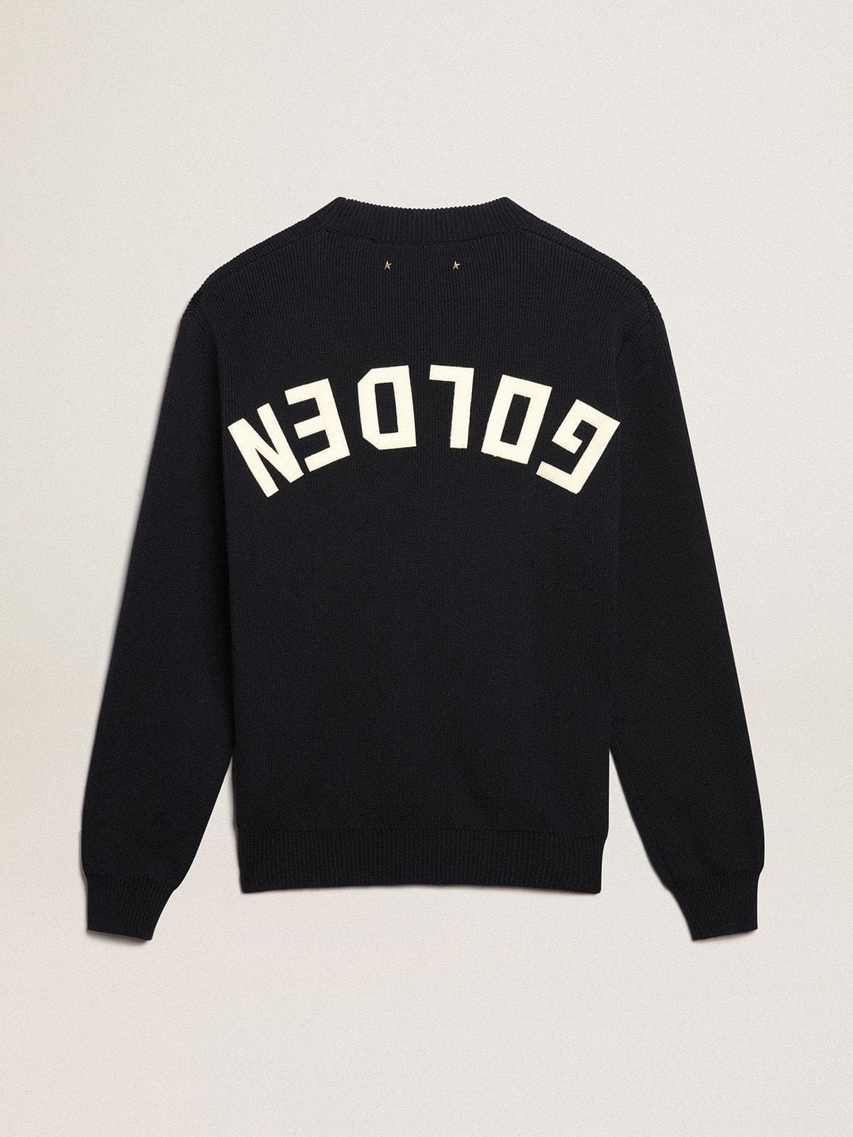 Golden Goose Men's round-neck sweater in dark blue cotton with logo