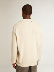 Golden Goose Men’s round-neck sweater in panama-colored cotton with logo on the back