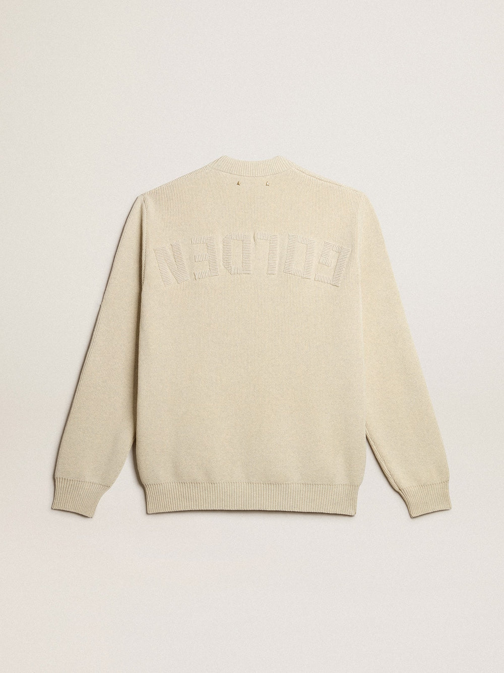 Golden Goose Men’s round-neck sweater in panama-colored cotton with logo on the back