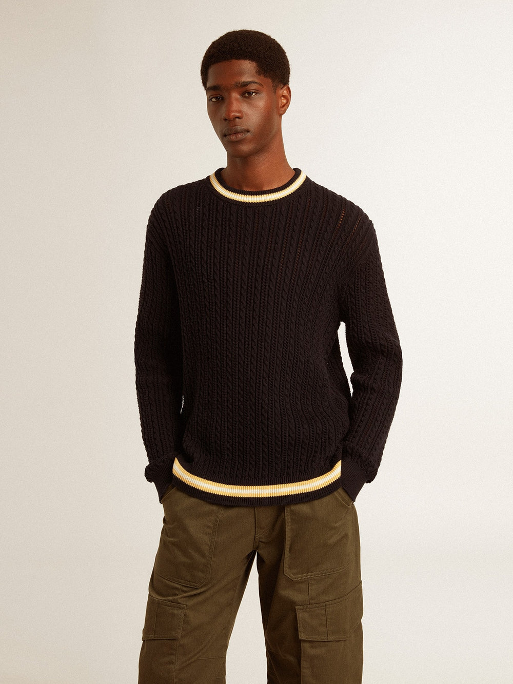 Golden Goose Men’s blue round-neck sweater with contrasting ribbing
