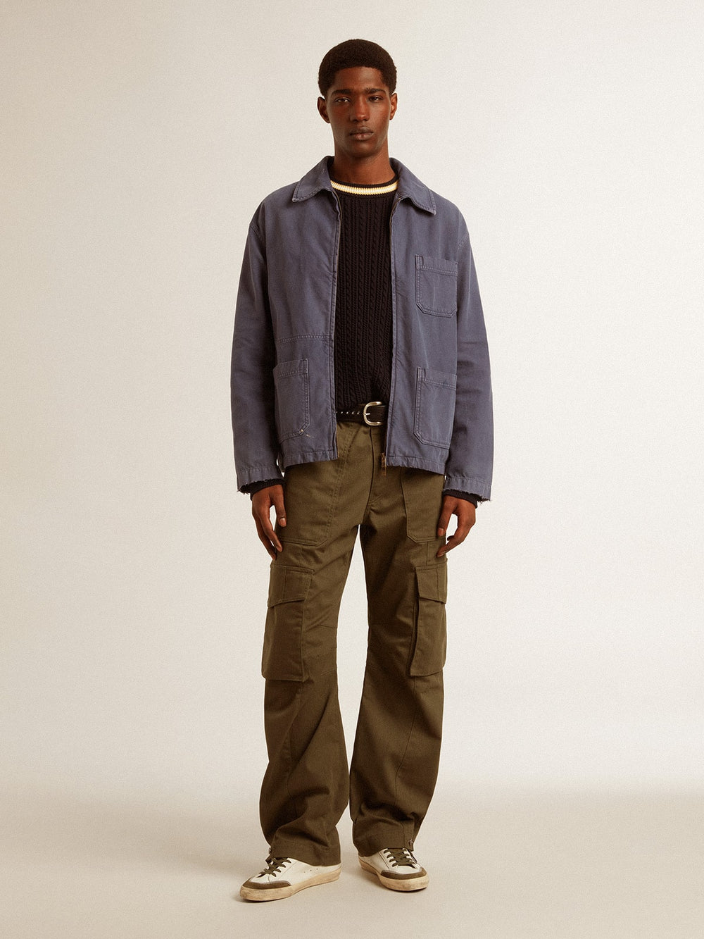 Golden Goose Men’s blue round-neck sweater with contrasting ribbing