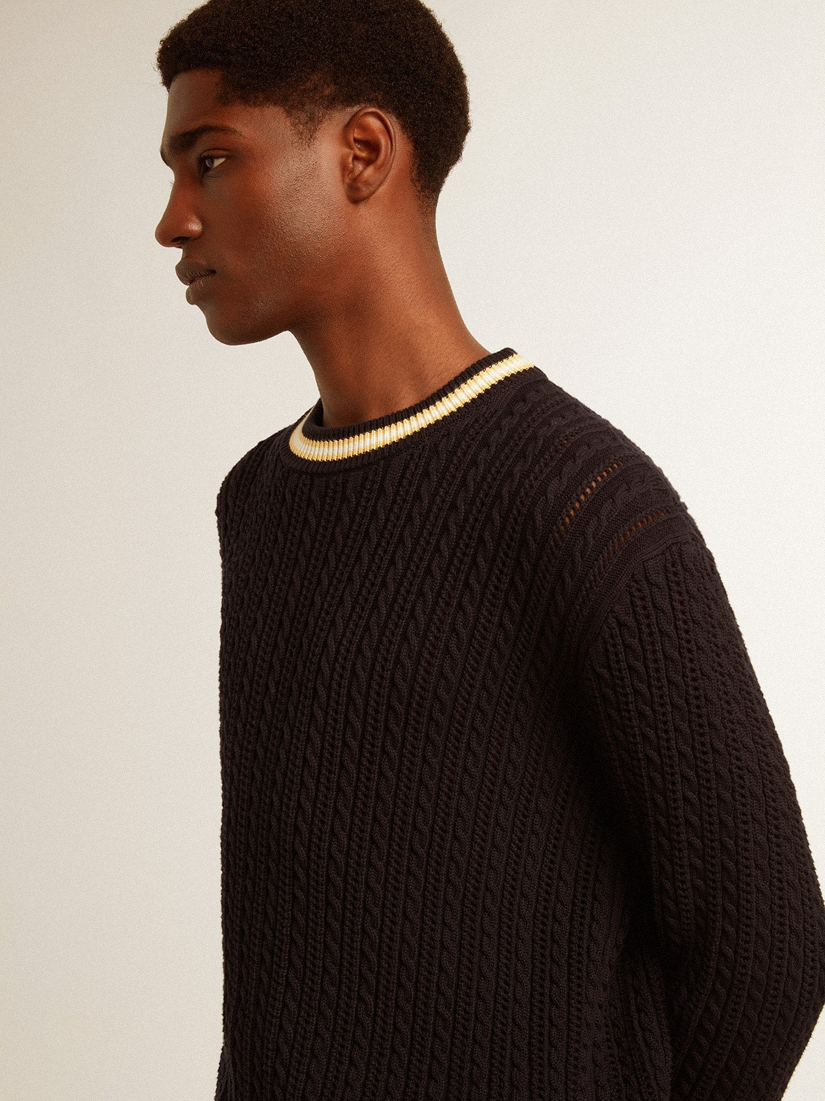 Golden Goose Men’s blue round-neck sweater with contrasting ribbing