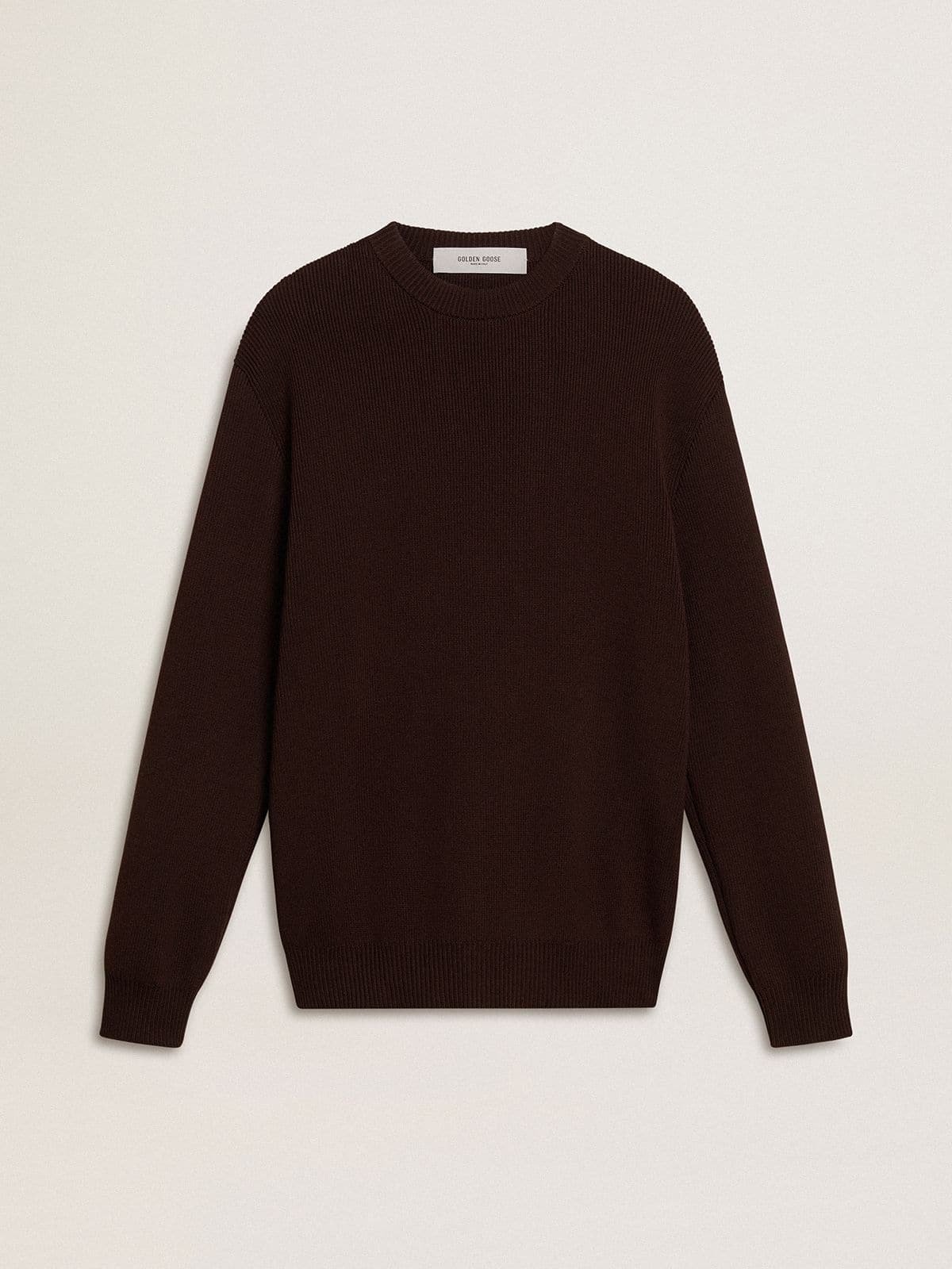 Golden Goose Men's brown crew-neck sweater with 'Golden' lettering on the back