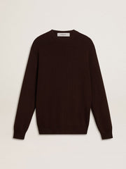 Golden Goose Men's brown crew-neck sweater with 'Golden' lettering on the back