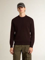 Golden Goose Men's brown crew-neck sweater with 'Golden' lettering on the back