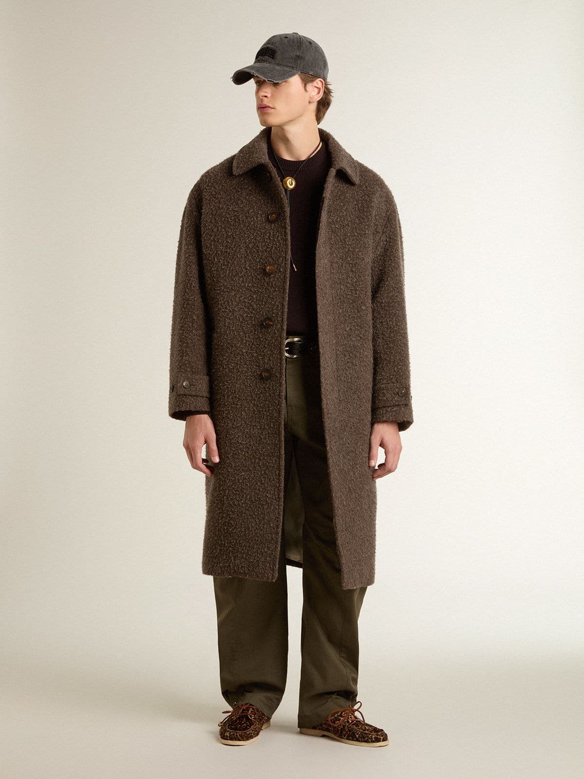 Golden Goose Men's brown crew-neck sweater with 'Golden' lettering on the back