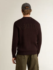 Golden Goose Men's brown crew-neck sweater with 'Golden' lettering on the back