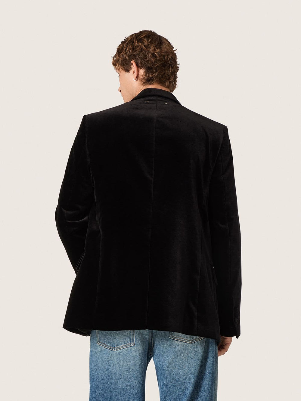 Golden Goose Men’s double-breasted blazer in black velvet with black satin lapels