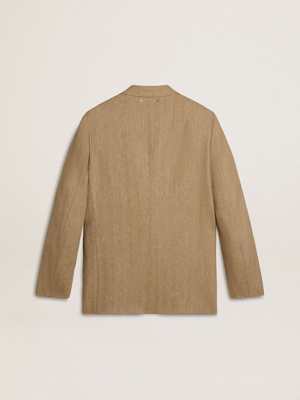 Golden Goose Men's single-breasted blazer in a sand-colored chevron linen blend.