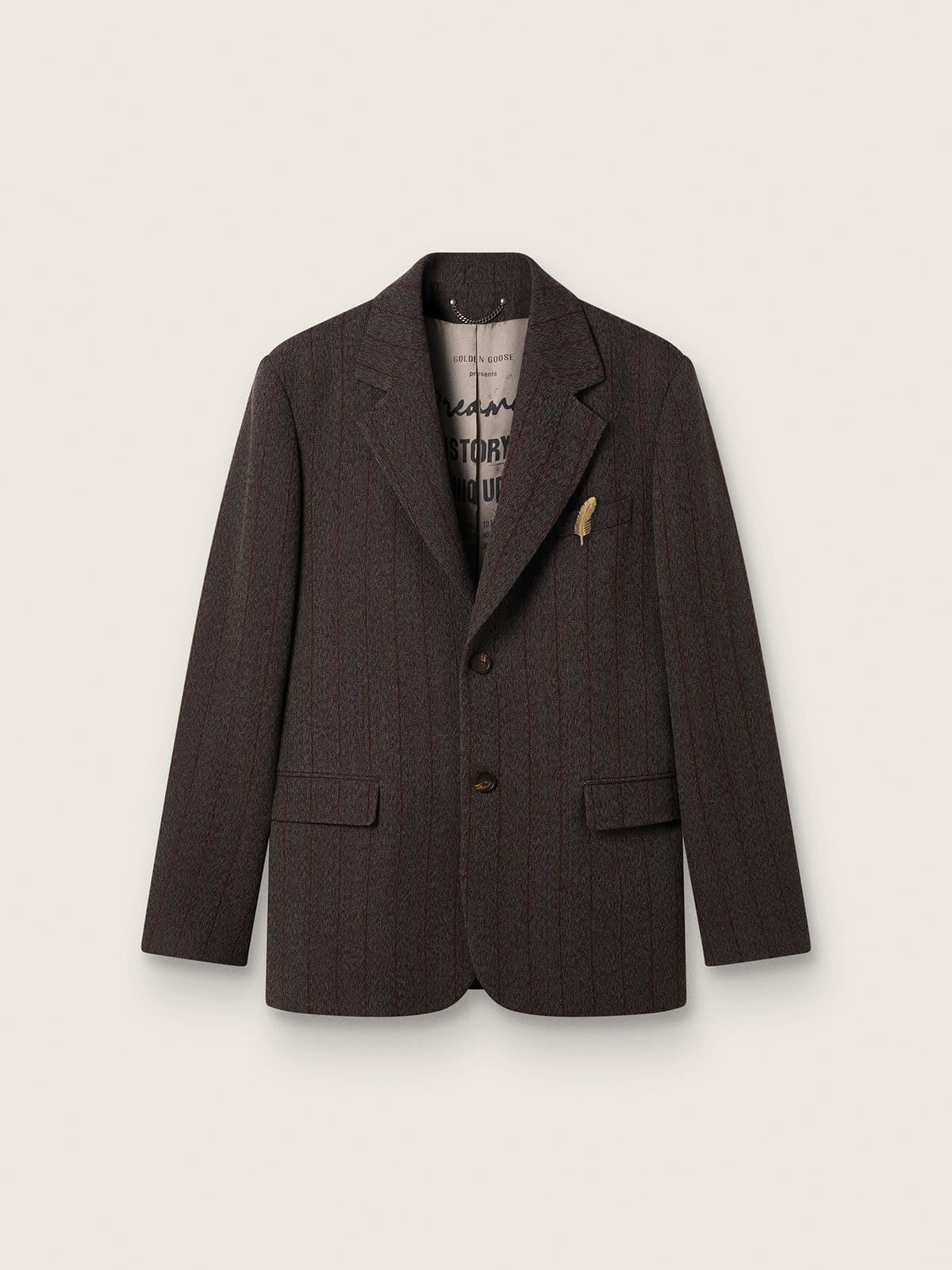 Golden Goose Men's single-breasted blazer in dark brown wool with thin stripe pattern