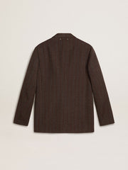Golden Goose Men's single-breasted blazer in dark brown wool with thin stripe pattern