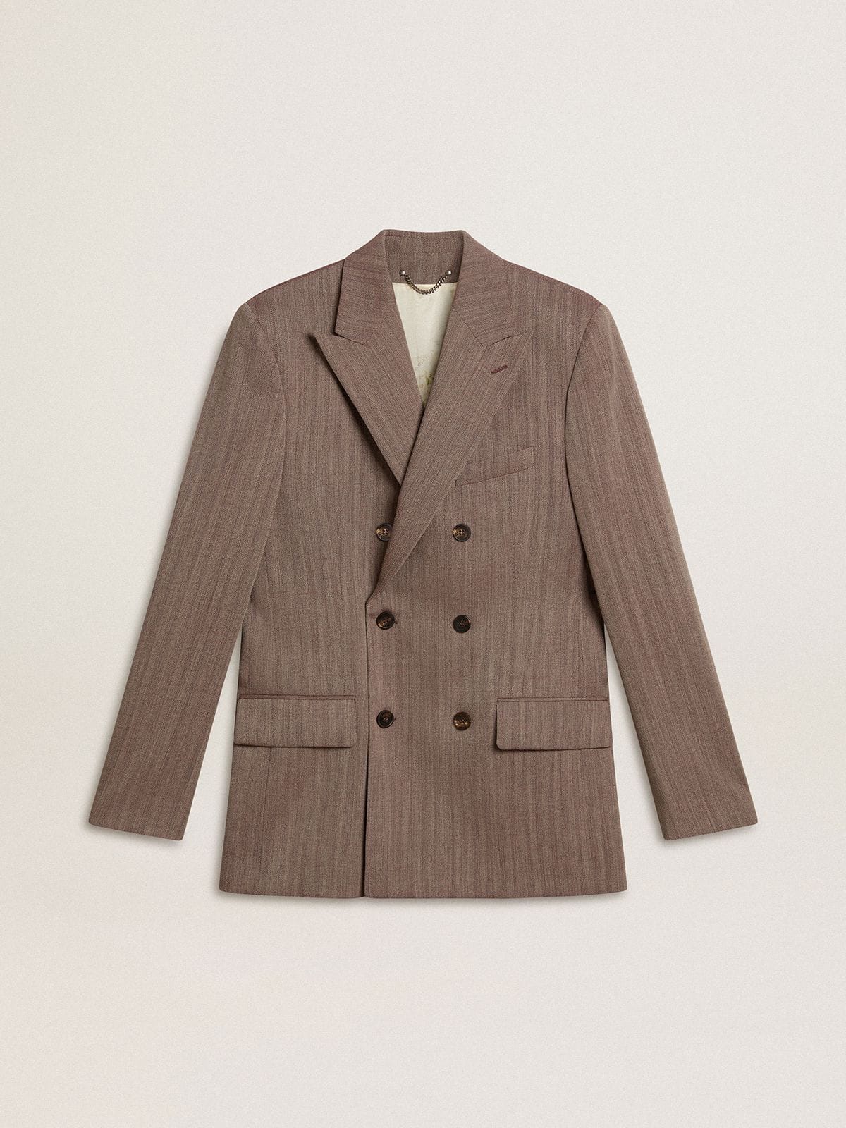 Golden Goose Men's beige chevron wool blend double-breasted blazer
